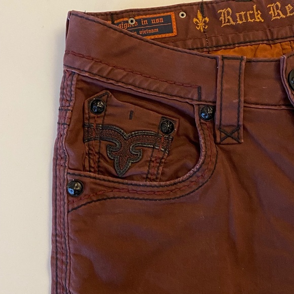 Rock Revival Distressed Dark Red/ Burgundy Denim Jeans, Men's Size 29/30 - Picture 6 of 7